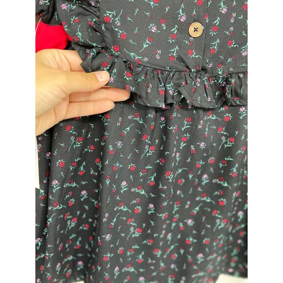Jessica Simpson Girls Black Red Floral Ruffle Long Sleeve Dress NEW Size 4 - Picture 5 of 11